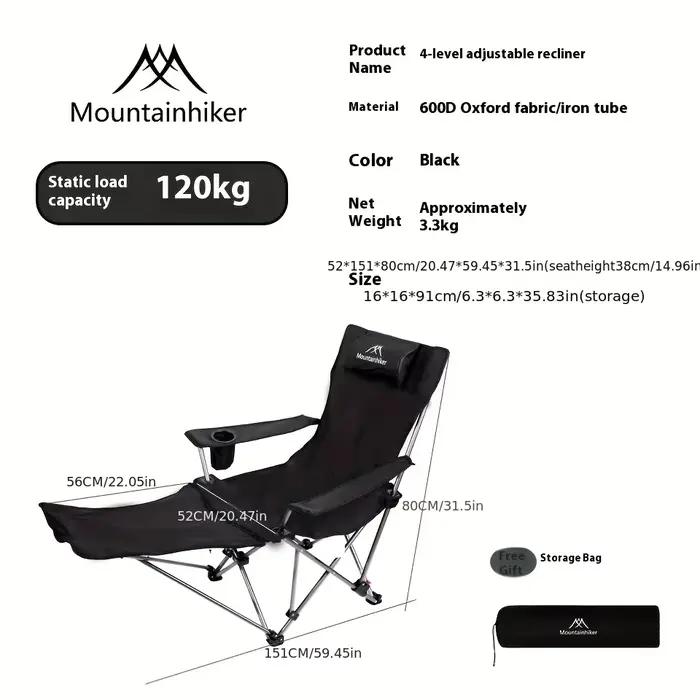 Fauteuil camping MOUNTAINHIKER toile Oxford 600D 4 positions pêche plage portable extérieur
