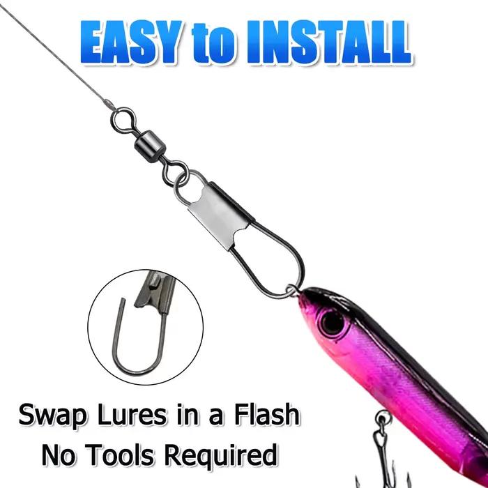 Swivel snap barrel avec interlock snap acier inoxydable quick change fishing clip rolling swivel
