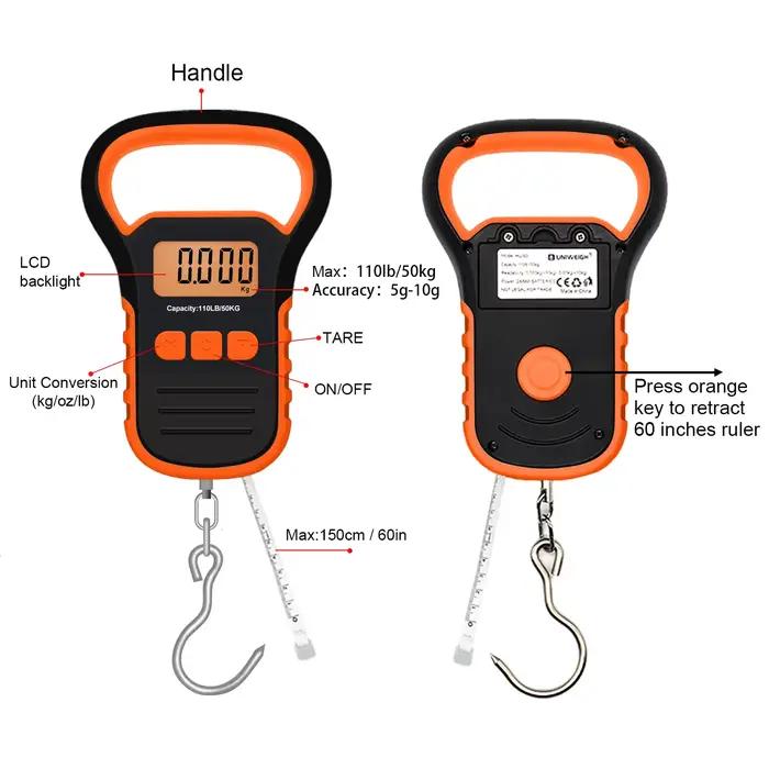 Balance numérique pêche 50kg avec pince à lèvres - Écran LCD rétroéclairé pour pesée précise poissons