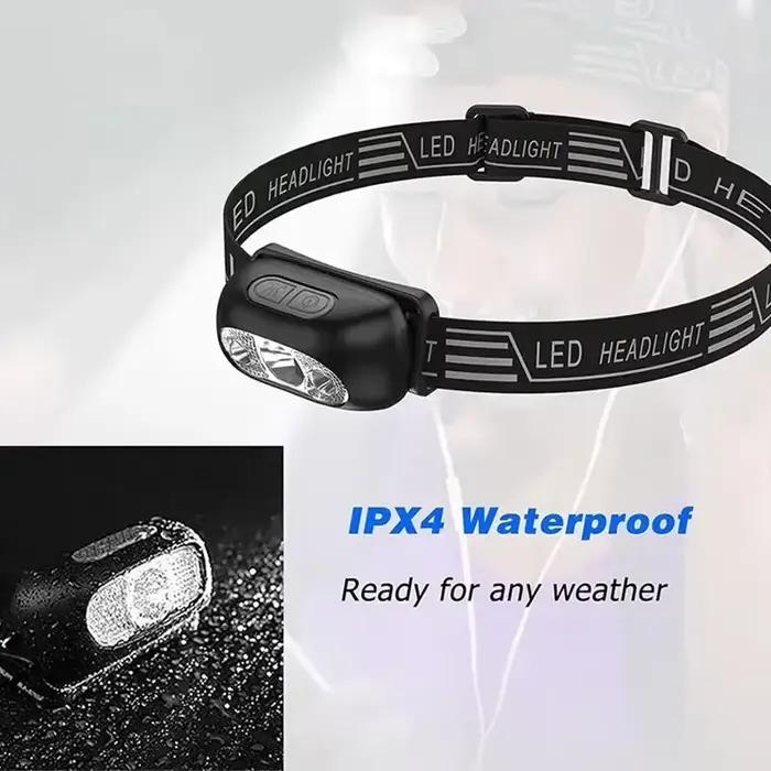 Mini lampe frontale LED puissante étanche avec capteur pour pêche nocturne, camping et randonnée portable