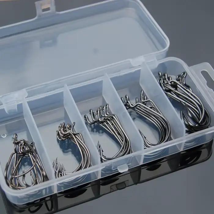 50 hameçons crank offset large ouverture pour leurres souples pêche en mer carnassiers brochet carpe coffret