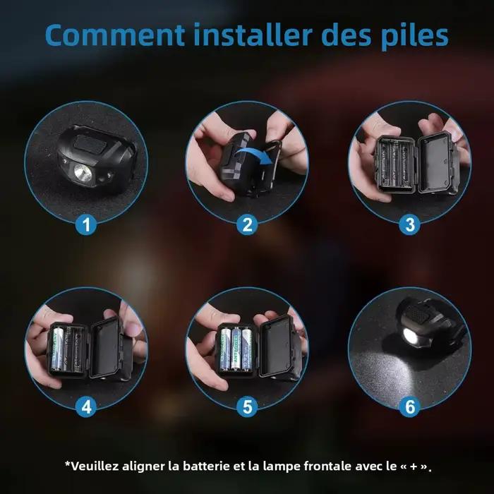 Mini lampe frontale BORUiT 3W LED rouge étanche 4 modes pour pêche discrète nocturne