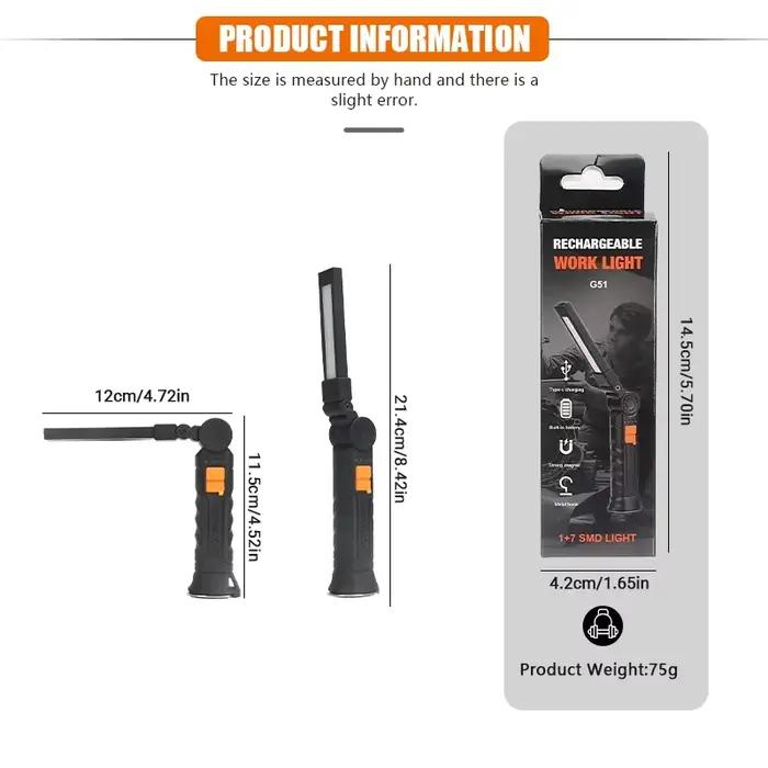 Lampe torche LED COB portable rechargeable USB magnétique pour camping pêche travail