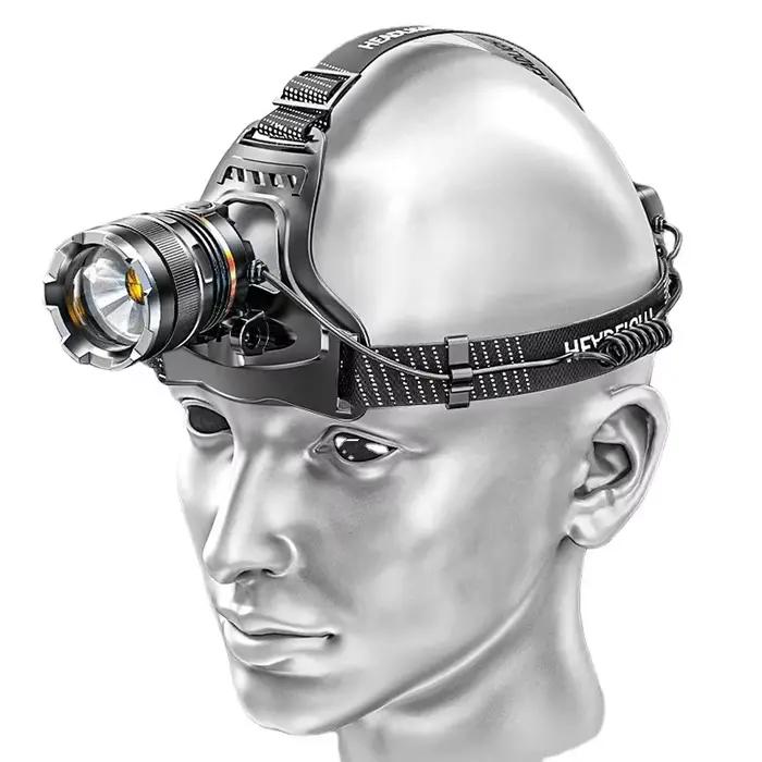 Lampe frontale LED rechargeable pêche puissante détecteur optionnel compatible piles 18650