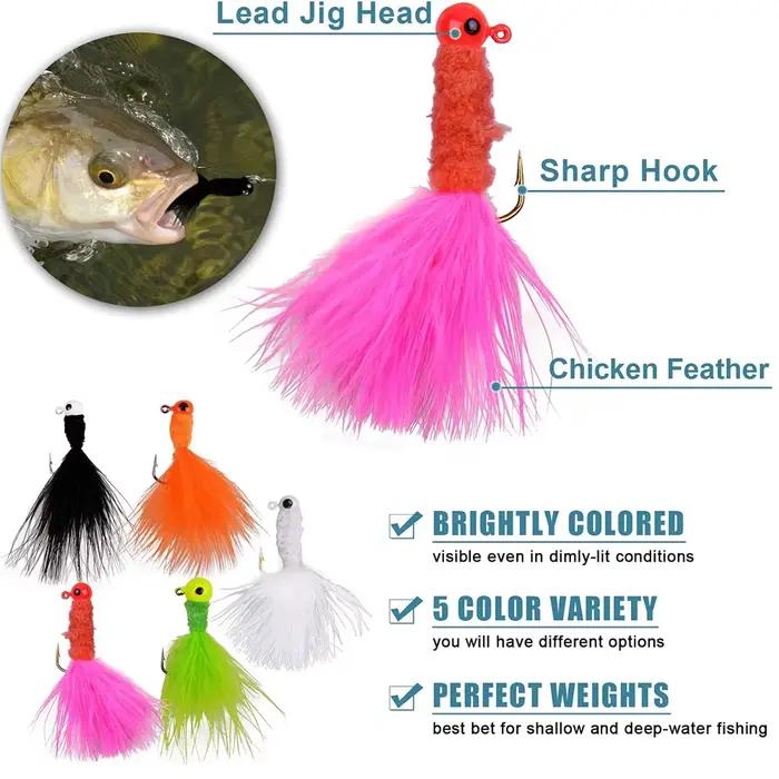 9 PCS têtes plombées marabout colorées pour pêche au crappie, perche et truite