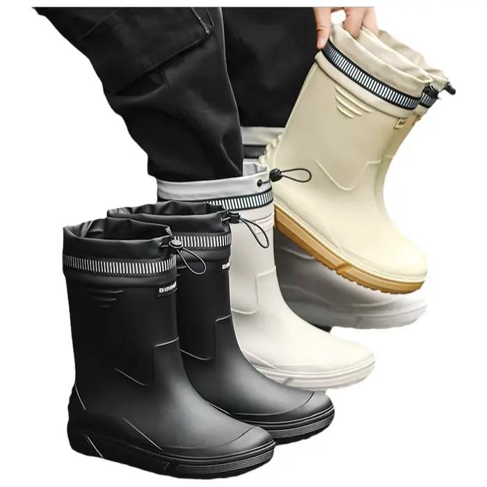 Bottes caoutchouc homme mi-mollet imperméables anti-dérapantes semelle épaisse - Chaussures eau livreurs pêche