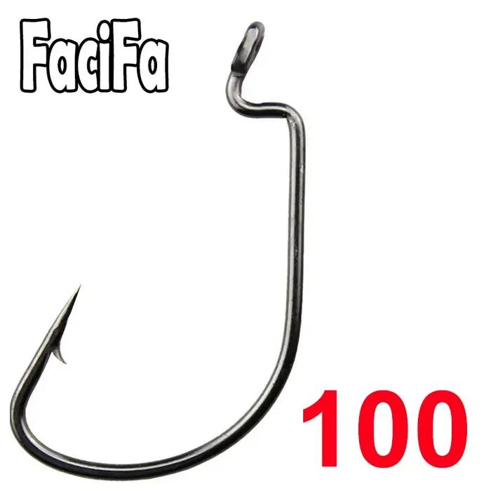 100 hameçons crank à ardillon pour leurres souples pêche du black bass, acier carbone haute résistance,