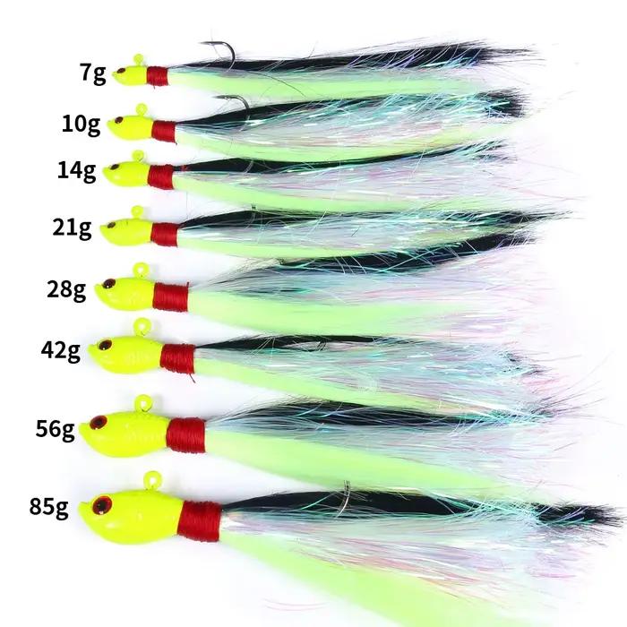 Leurre de pêche jig Bucktail avec œil 3D et barbe en plumes pour leurre de 7g à 56g