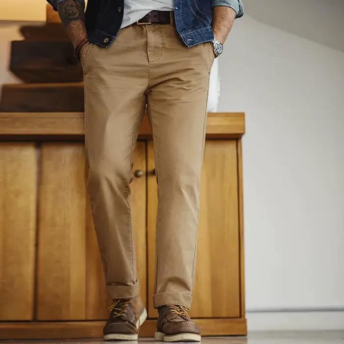Pantalon vintage twill coton lourd travail automne pêche classique homme droit