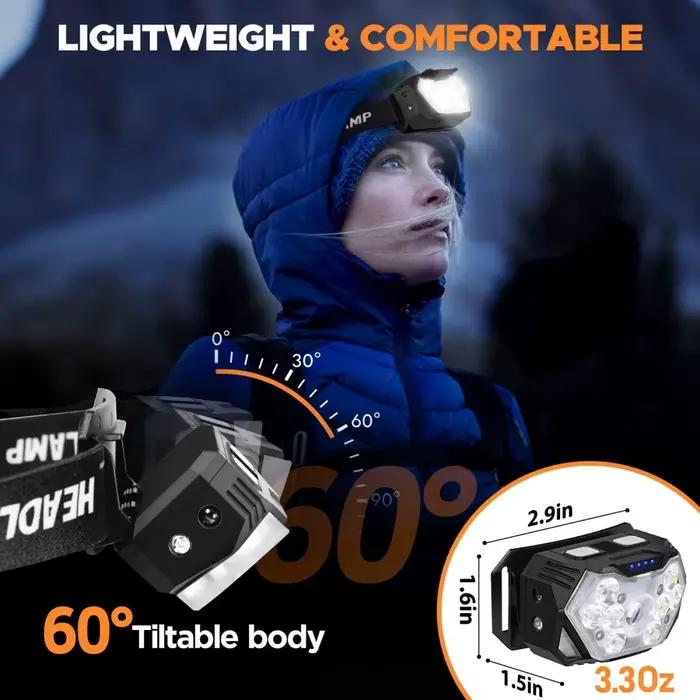Lampe frontale LED ultra-bright avec lumière rouge rechargeable USB pour pêche et randonnée - Éclairage frontal