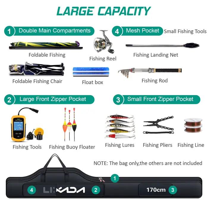 Sac de pêche Lixada pliable 190cm pour cannes et matériel - Grand rangement transportable