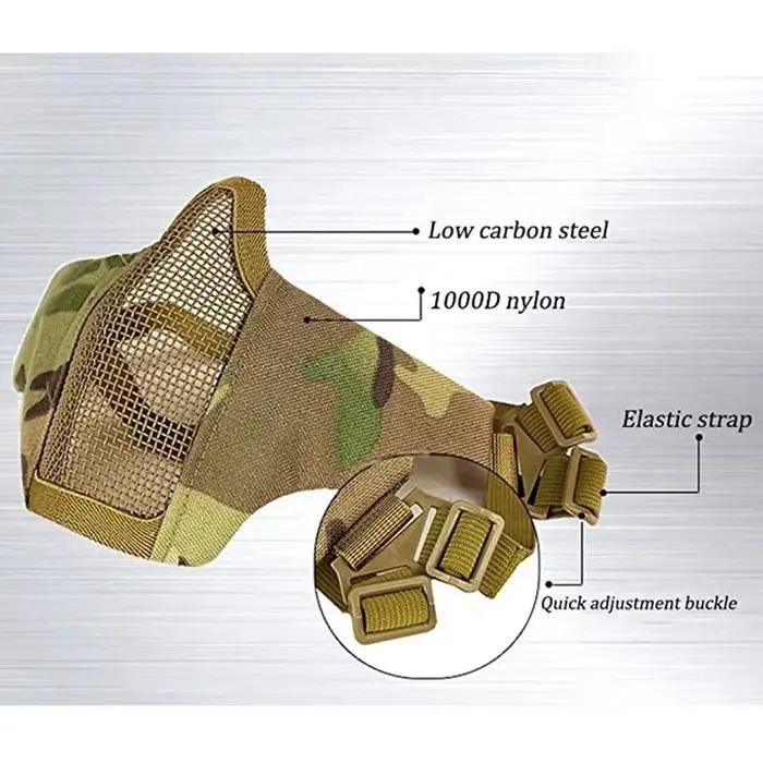Masque facial tactique camouflage demi-visage maillage métal pêche chasse airsoft protection