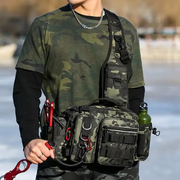 Sac bandoulière tactique pour matériel de pêche - Sac poitrine et ceinture multifonction pour leurres