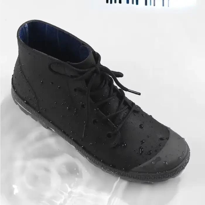 Bottes de pluie pêche hiver homme lacets cheville - Chaussures camping imperméables non-dérapantes extérieur