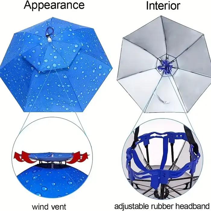 Casquette parapluie pêche pliable imperméable double couche UV pour protection maximale tête