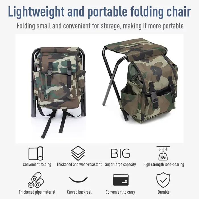 Tabouret pliant camouflage pêche 100kg capacité avec sac à dos pour camping côtier