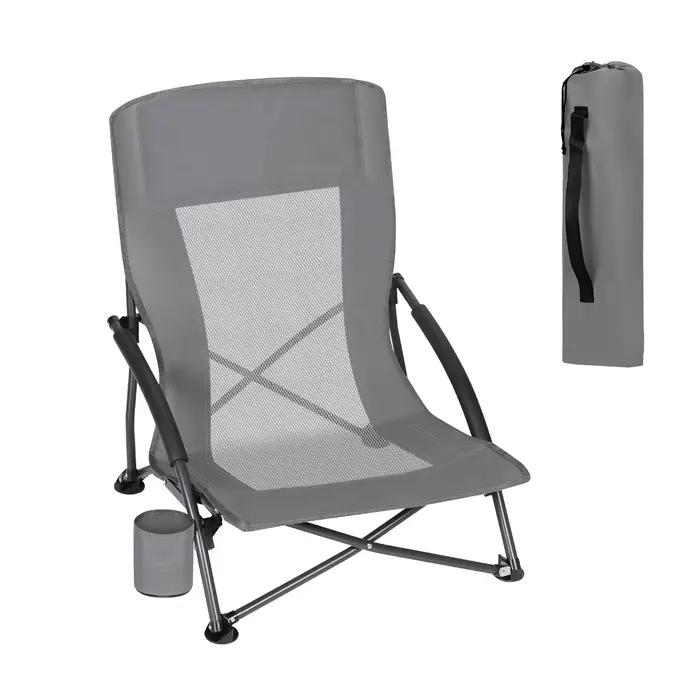 Chaise pliante pêche WOLTU avec accoudoirs et porte-gobelet - Siège pliant plage camping gris foncé
