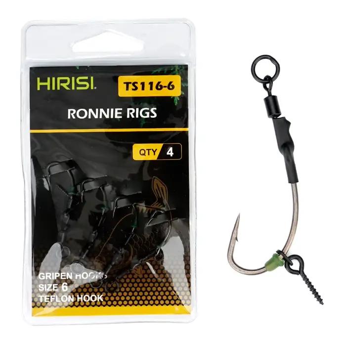Accessoire de pêche en mer et étang HIRISI 4 pièces Ronnie Rig avec hameçons barbelés acier à haute teneur en carbone et balle flottante pour pêcheurs passionnés