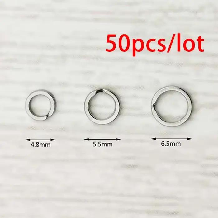50 anneaux doubles en acier inoxydable pour pêche à la carpe, connecteur rapide avec clip et