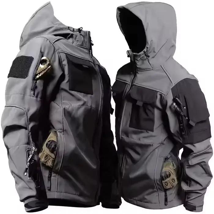Veste tactique militaire homme imperméable coupe-vent avec capuche - Veste softshell multi-poches pour pêche hiver
