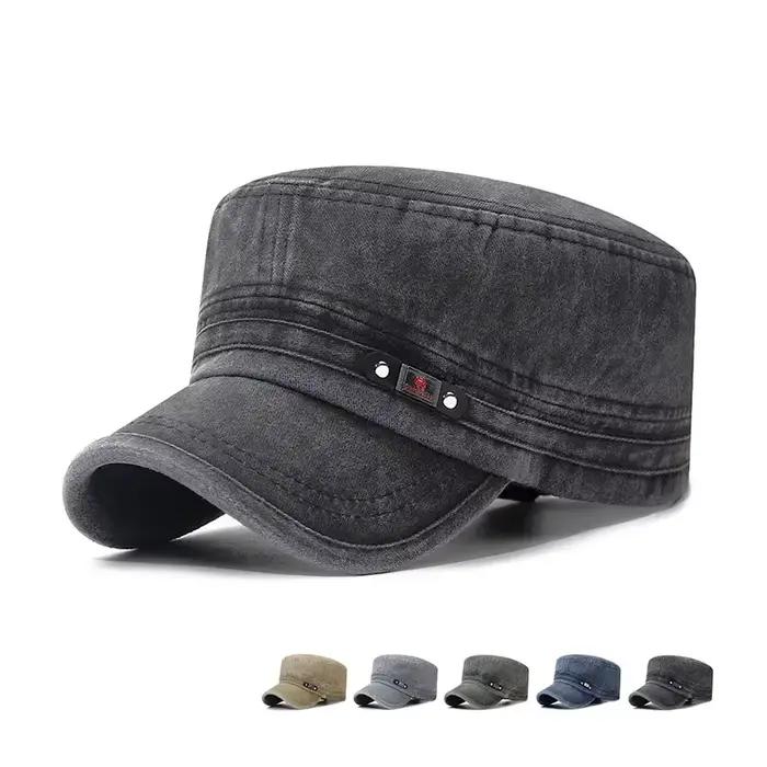 Casquette militaire coton lavé plat pêcheur ajustable extérieure rétro armée homme femme pêche