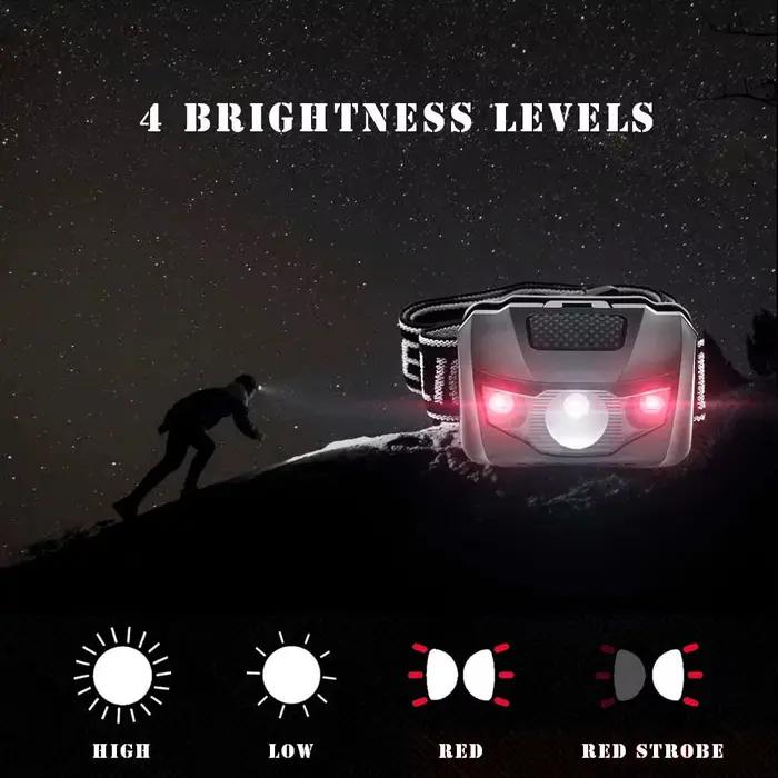 Mini lampe frontale LED 3W lumière blanche et rouge 4 modes étanche sur piles AAA pêche