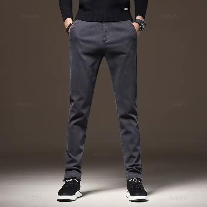 Pantalon cargo stretch MINGYU homme - Coupe slim coton épais pêche automne hiver