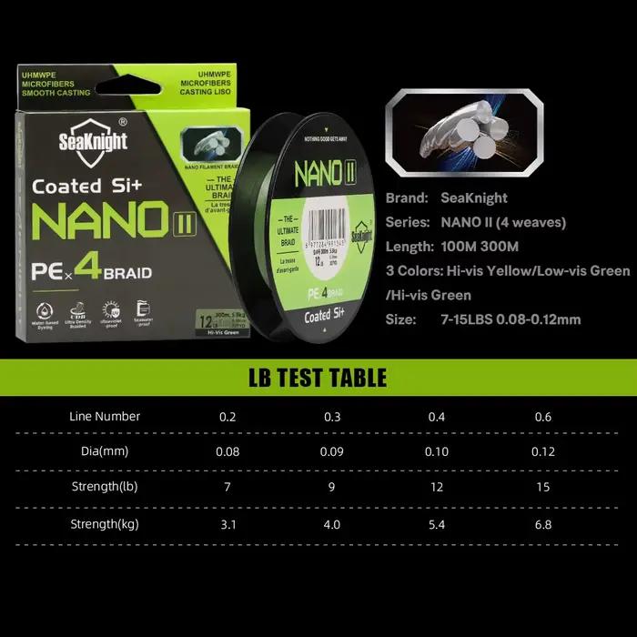 Ligne de pêche tressée PE 4 brins SeaKnight NANOII, diamètre ultrafine, traitement anti-UV et anti-sel
