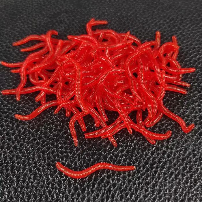 50/100 vers rouges silicone PVC appâts souples 3.5cm - leurres réalistes carpe bass pêche