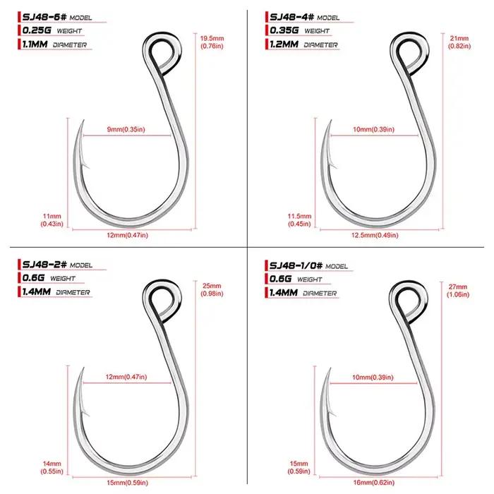Hameçons simples pour leurres mer 20 pièces - Grand œil tailles 1/0 à 11/0 acier carbone affûté