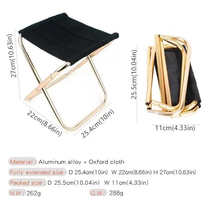 Chaise camping pliante aluminium doré avec housse tabouret pêche siège extérieur transport