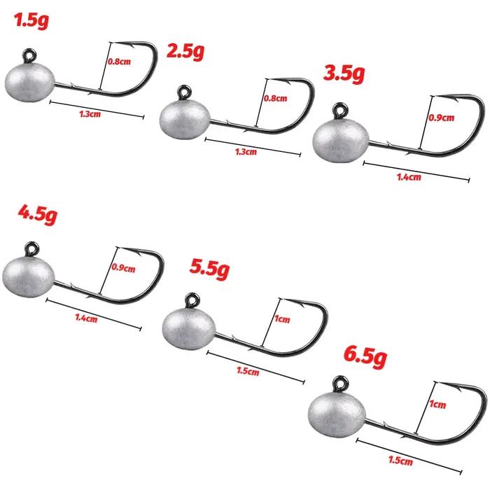 5 hameçons jig tête angle vif 1.5g à 6.5g - Forte résistance double barbelure pêche leurres