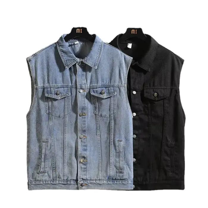 Veste sans manches denim homme printemps été automne noire avec capuche pour ados grande taille M-5XL