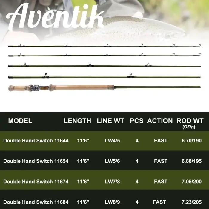 Canne Switch Aventik 11'6'' double main 4 sections action rapide légère pêche à la mouche deux pointes