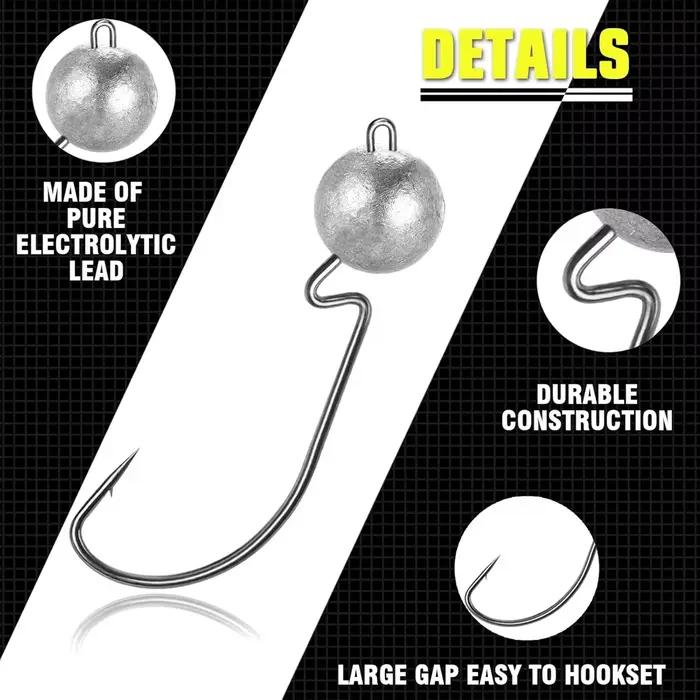 Hameçons plombés 3.5g à 14g pour pêche au leurre souple angle offset pointe barbelée