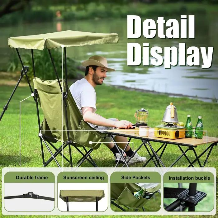 Chaise pliante camping plage avec canopée ombrage pêche voyage léger transport facile