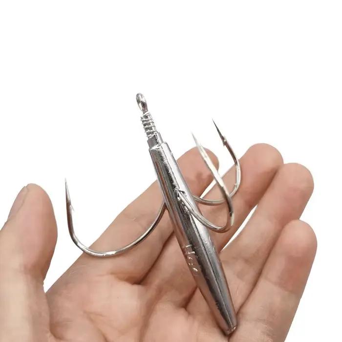Hameçons triples mer 20g-100g pour gros bars - acier carbone barbelés Hullegi pêche au gros