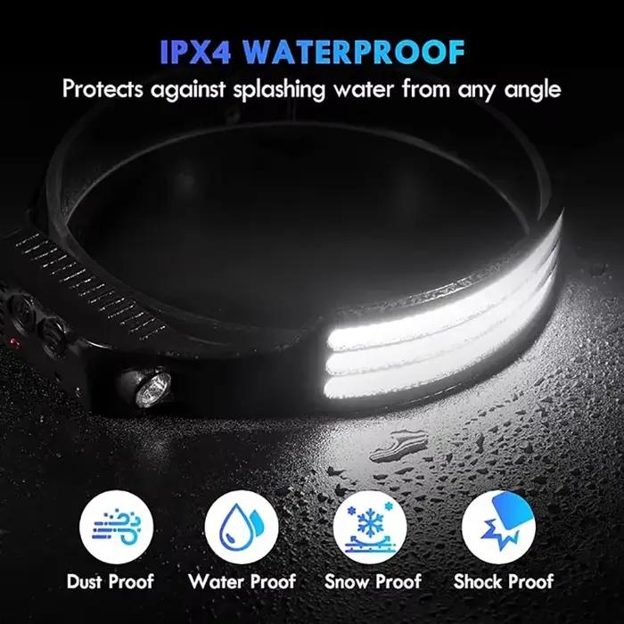 Lampe frontale induction COB LED puissante rechargeable USB étanche pour pêche camping vélo
