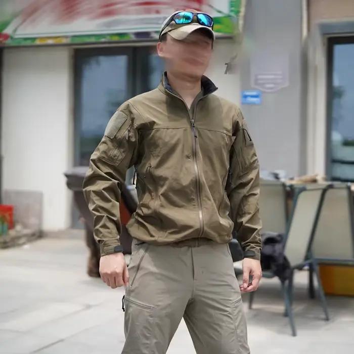 Veste tactique crocodile vert nylon - Softshell pêche 4 côtés élastique - Coupe-vent respirant randonnée