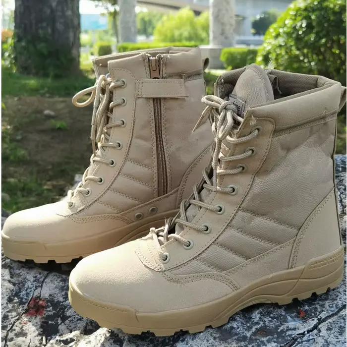 Bottes de pêche militaires hautes - Chaussures de randonnée imperméables semelle caoutchouc pour pêche et camping