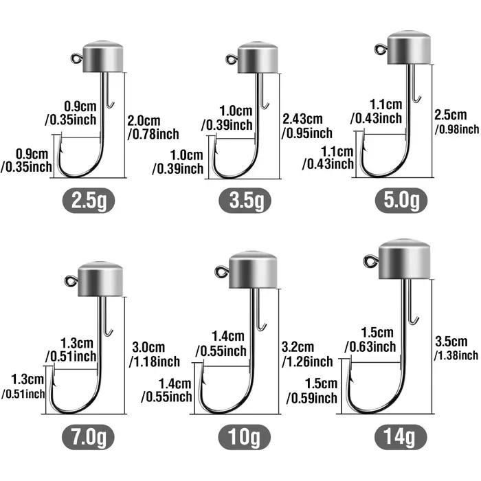 Hameçons Mushroom Head 20 pièces pour leurres souples Ned Rig 2.5g à 14g en acier haute teneur carbone