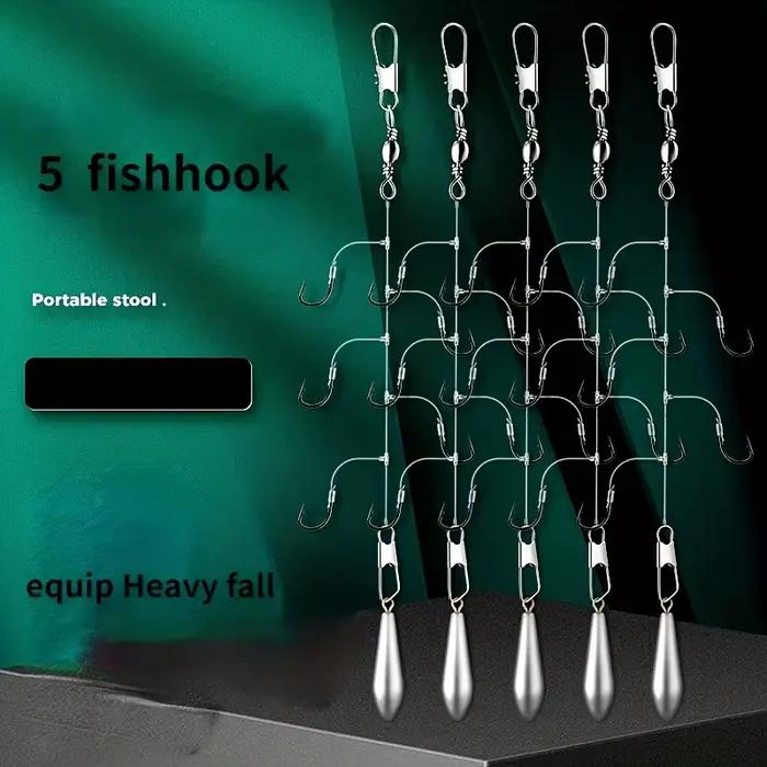 Kit de Hameçons Extra Tranchants T-Shaped - 5 Hameçons avec Fil pour Pêche, Tailles 3# à 10#