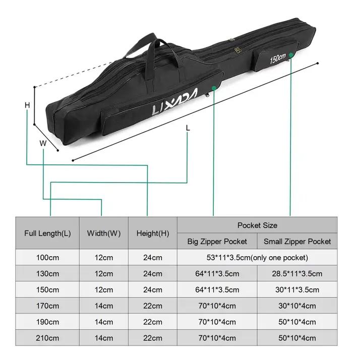 Sac de pêche Lixada pliable 100-150cm pour canne, moulinet et matériel - Transport pratique