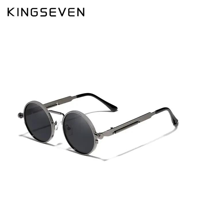 Lunettes de soleil polarisées gothique steampunk KINGSEVEN pour homme et femme monture métal ronde