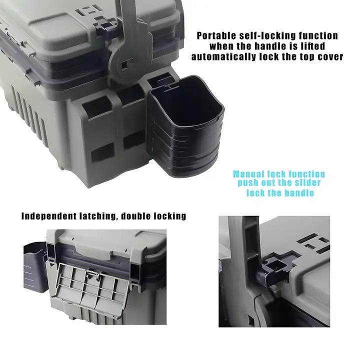 Boîtier de pêche portable multifonction avec support canne et rangement accessoires