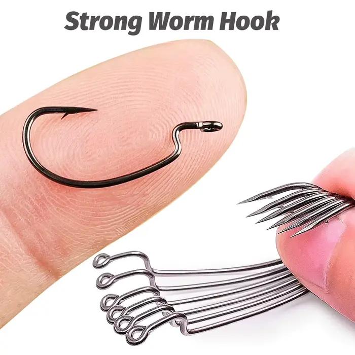 Hameçons offset large gap 20pcs acier carbone pour leurres souples bass - Texas Rig