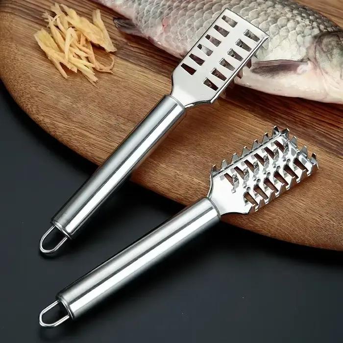Couteau à écailler inox dentelé - Outil professionnel pour éviscérer et fileter le poisson