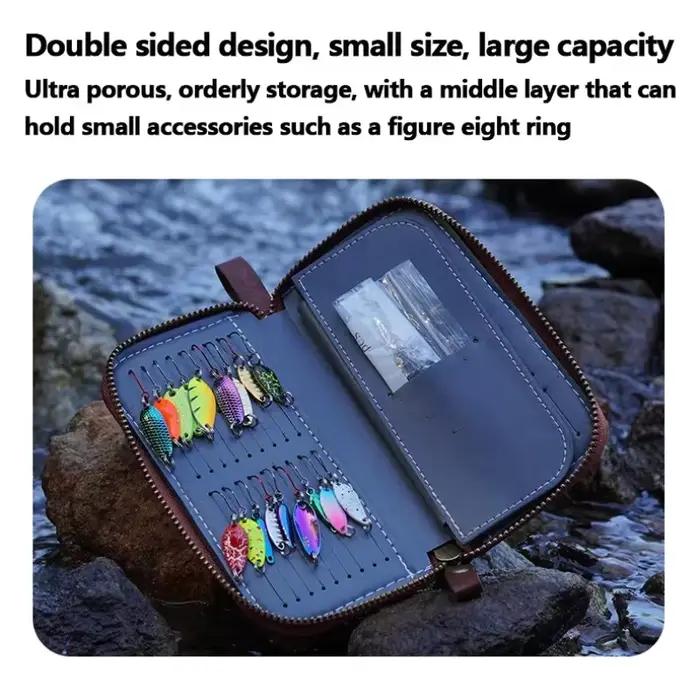 Portefeuille cuir vachette pour leurres de pêche à la mouche - Séchage et rangement streamers