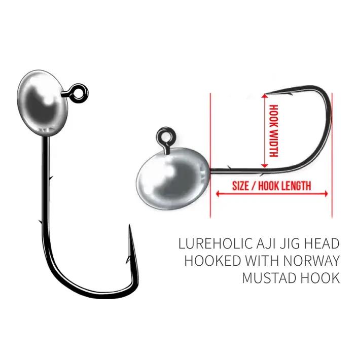 5 hameçons Aji Head Mustad double barbillon 1.5g à 5g Lureholic - Pour pêche rock finesse