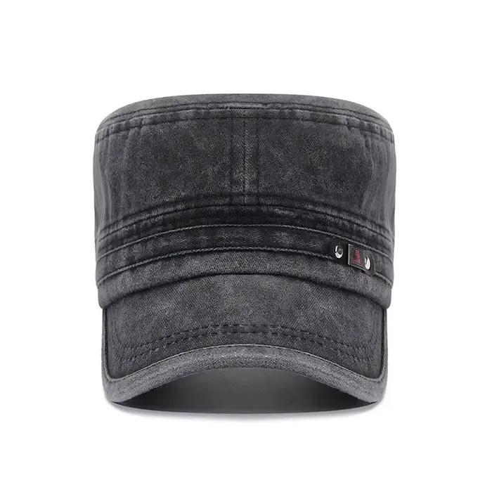 Casquette militaire coton lavé plat pêcheur ajustable extérieure rétro armée homme femme pêche